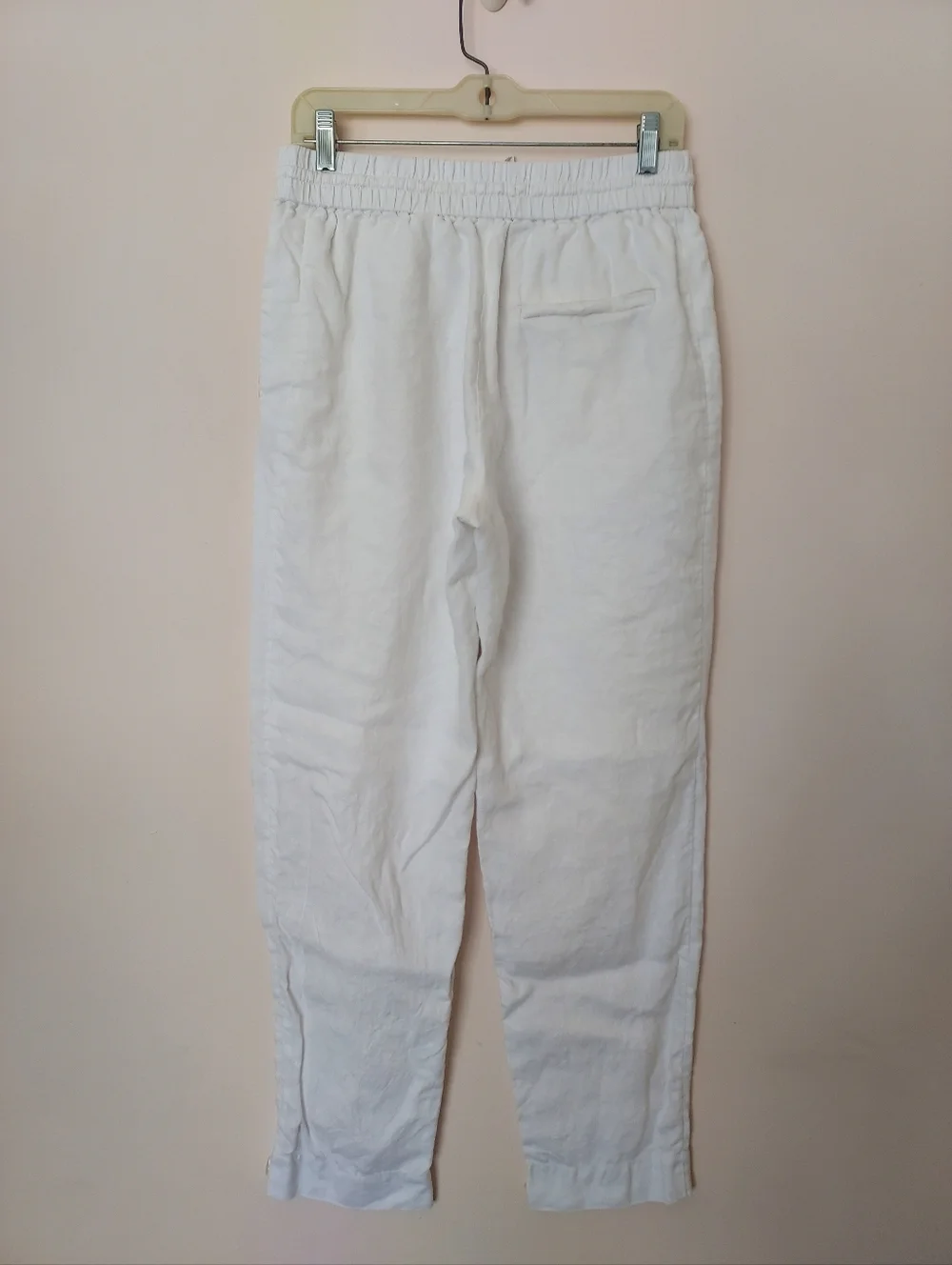 COS White Linen Pants Relaxed Fit Drawstring Elastic Waistband Sz 8 Medium